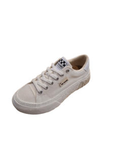 Baskets No Name blanches en toile avec semelle plateforme épaisse et logo damier sur la languette.